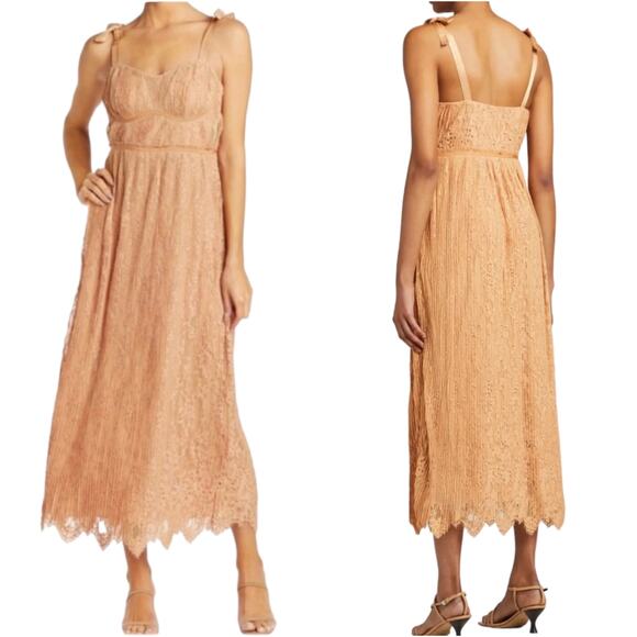 Jonathan Simkhai NWT Bonnie Silk Lace Plisse Bustier Midi Dress Size 2 Strappy - Picture 1 of 11